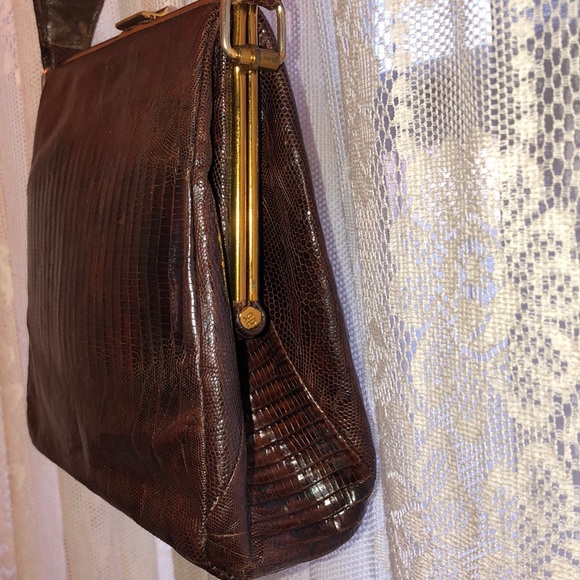 GENUINE! VINTAGE LIZARD? LEATHER HANDBAG - Picture 9 of 16
